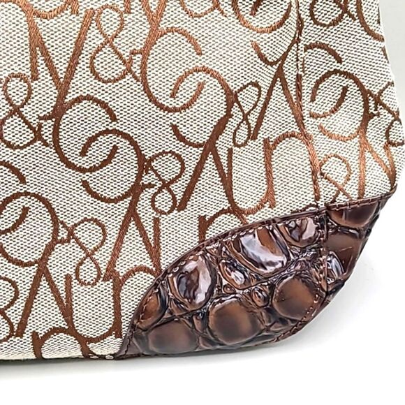 New York & Company Tan & Brown Canvas Handbag with Embossed Patent Trim - Picture 2 of 10